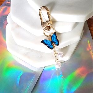 Faux Pearl Butterfly bag charm Keychain Pendant Keyring